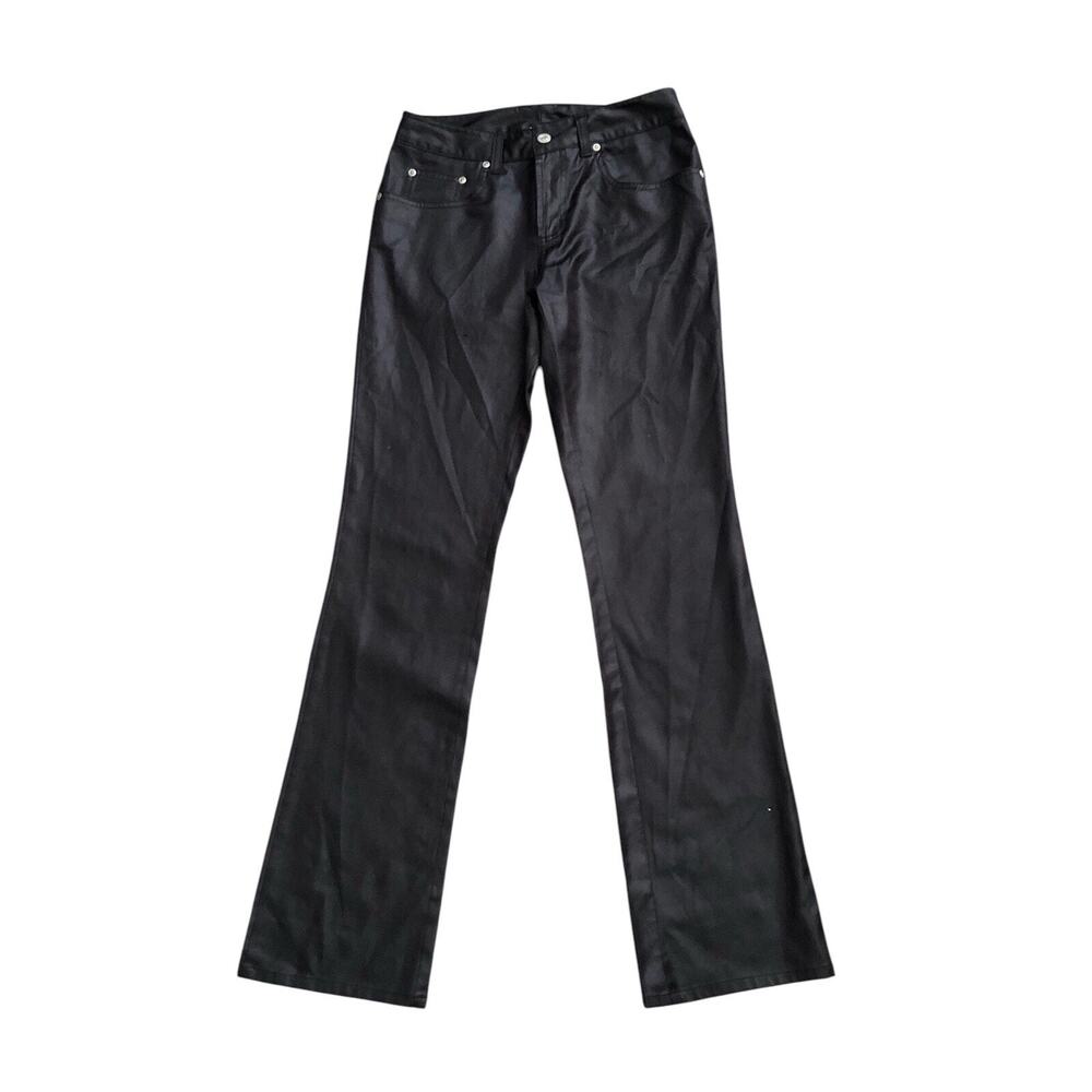 Z Cavaricci Womens Size 3 Black Faux Leather Bootcut Pants Y2K Vintage